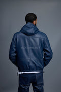 Men's Leather Hoodie [Navy Blue]