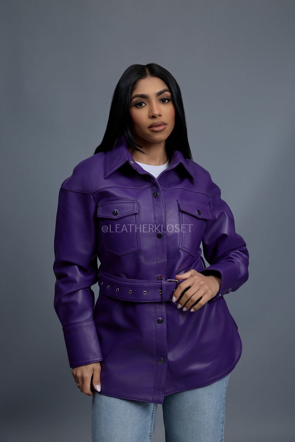 Women's Leather Shirt [Purple]