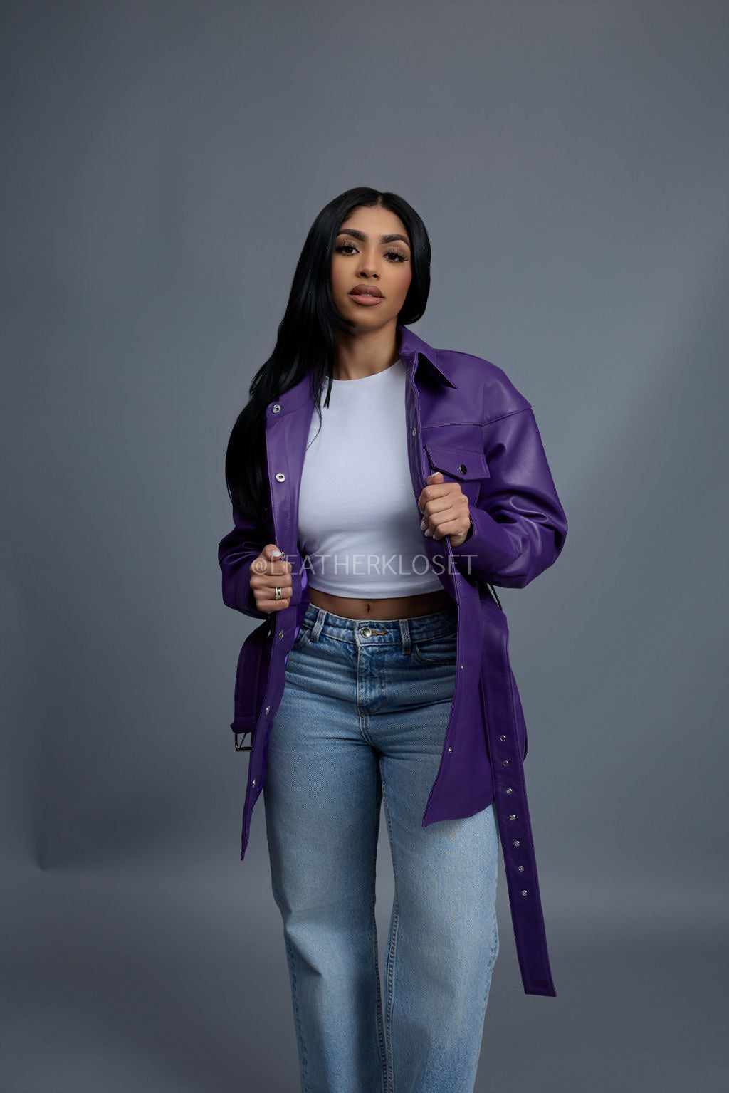 Women's Leather Shirt [Purple]