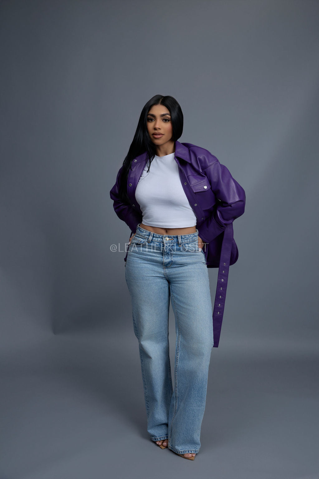 Women's Leather Shirt [Purple]