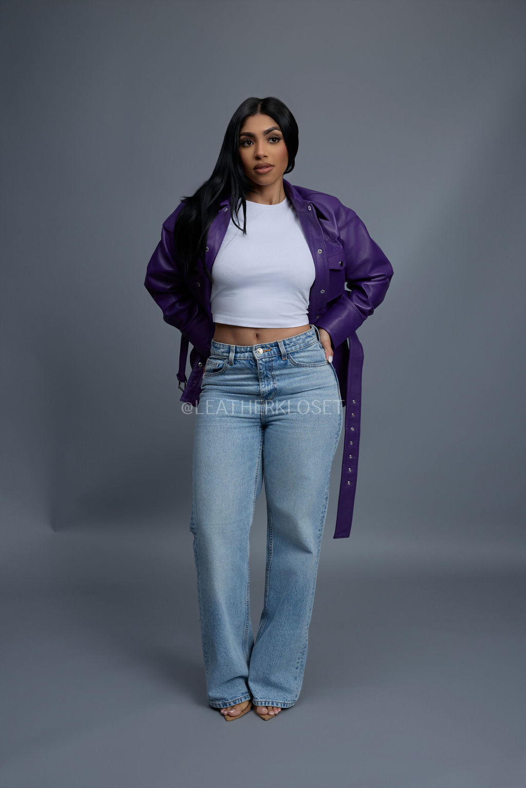 Women's Leather Shirt [Purple]