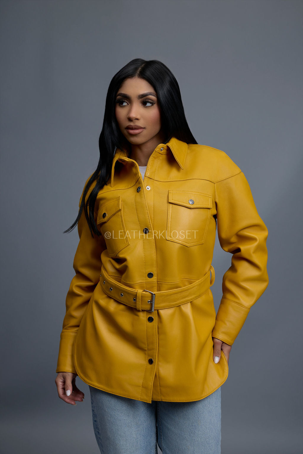 Women's Leather Shirt [Yellow]