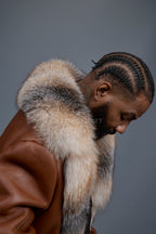 Men's Shearling Trench Coat With Fox [Tan]