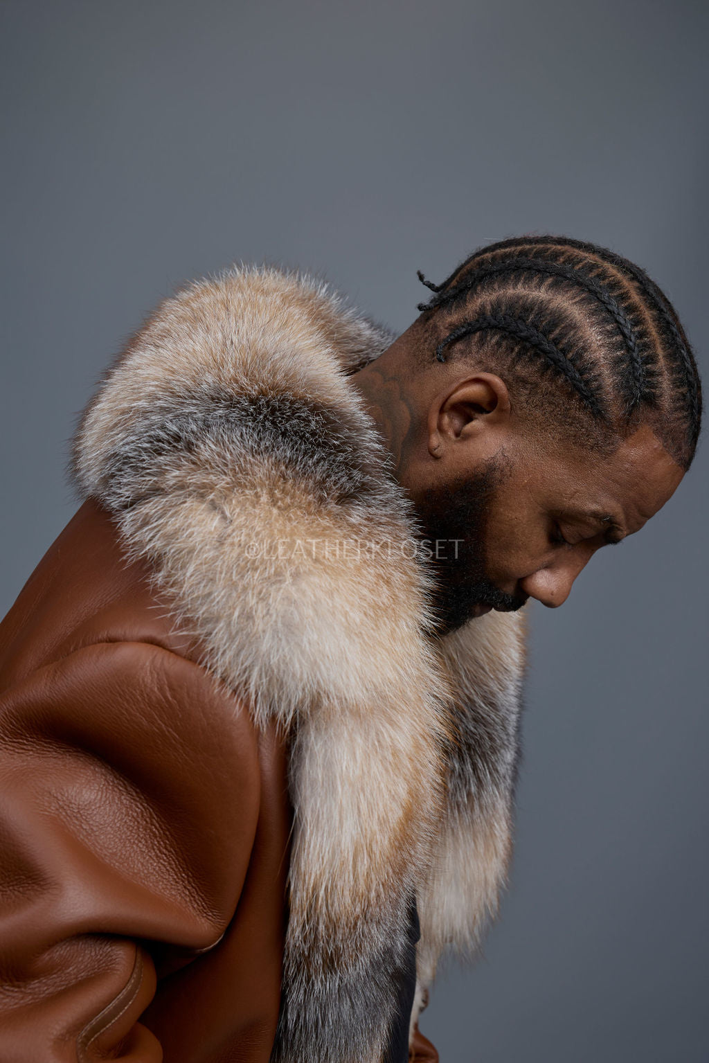 Men's Shearling Trench Coat With Fox [Tan]