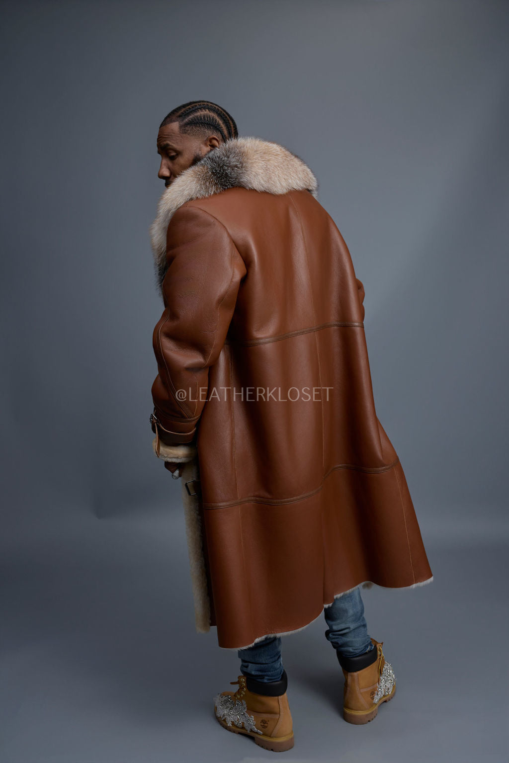 Men's Shearling Trench Coat With Fox [Tan]