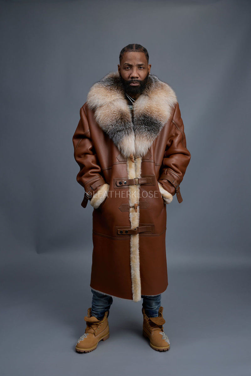 Men's Shearling Trench Coat With Fox [Tan]