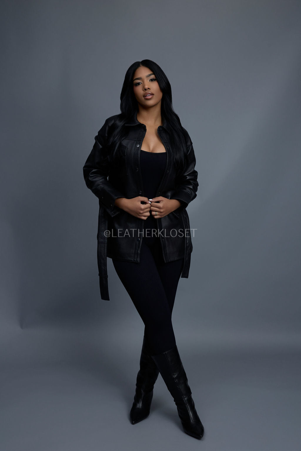 Women's Leather Shirt [Black]