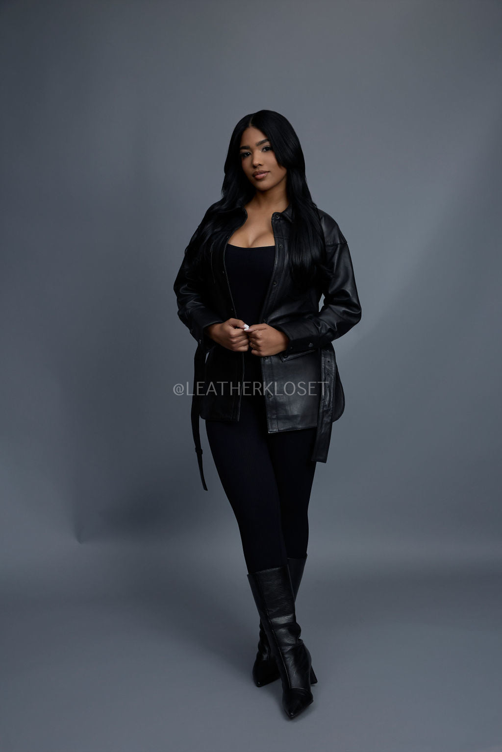 Women's Leather Shirt [Black]