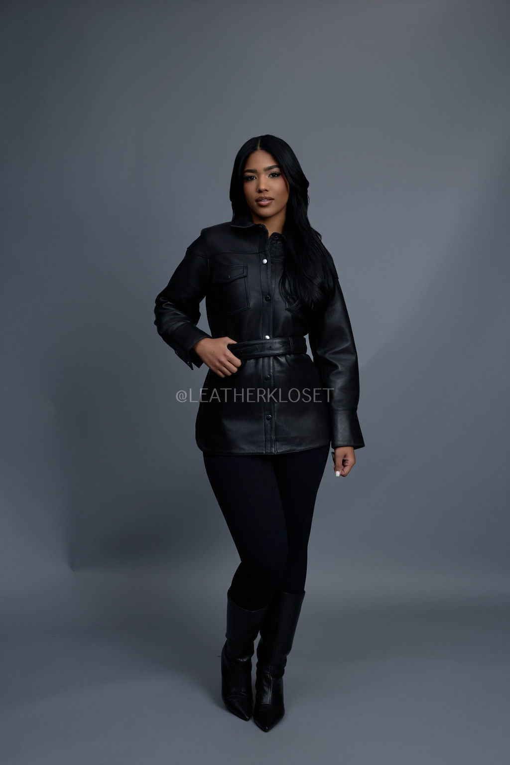 Women's Leather Shirt [Black]