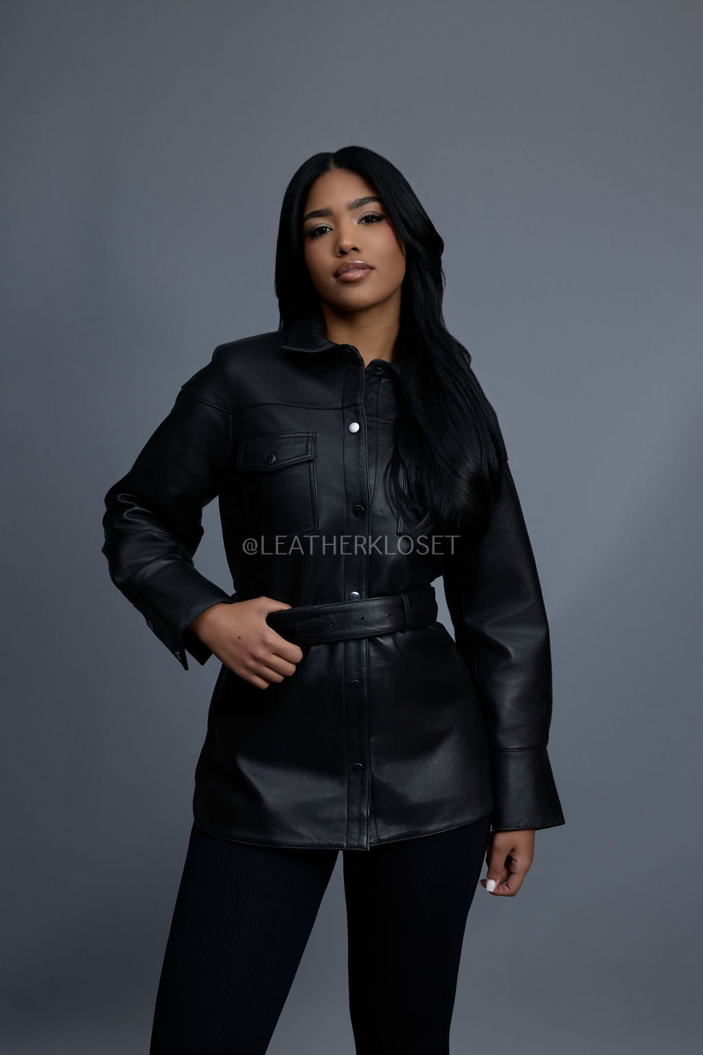 Women's Leather Shirt [Black]