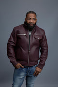 Men's Franklin Quilted Leather Bomber Jacket [Burgundy]