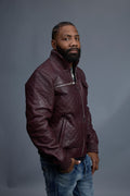 Men's Franklin Quilted Leather Bomber Jacket [Burgundy]
