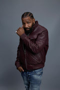 Men's Franklin Quilted Leather Bomber Jacket [Burgundy]