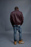 Men's Franklin Quilted Leather Bomber Jacket [Burgundy]