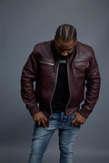 Men's Franklin Quilted Leather Bomber Jacket [Burgundy]
