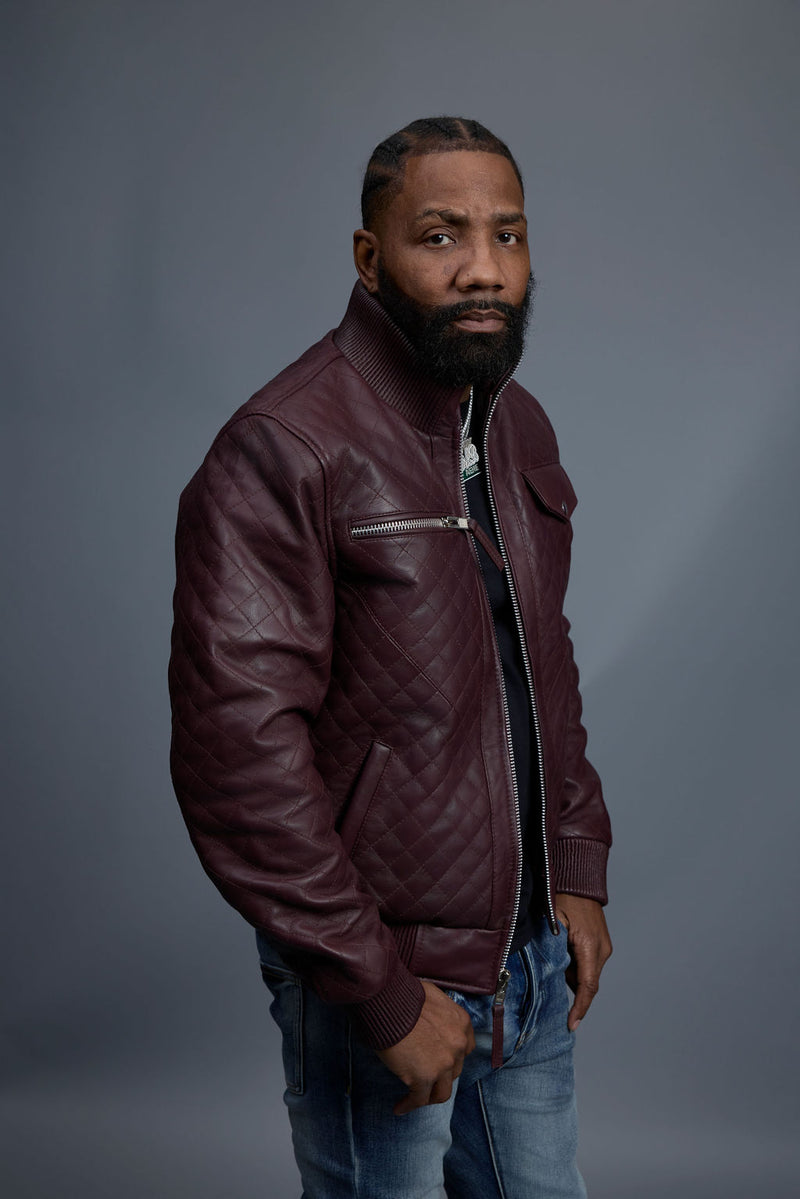 Men's Franklin Quilted Leather Bomber Jacket [Burgundy]