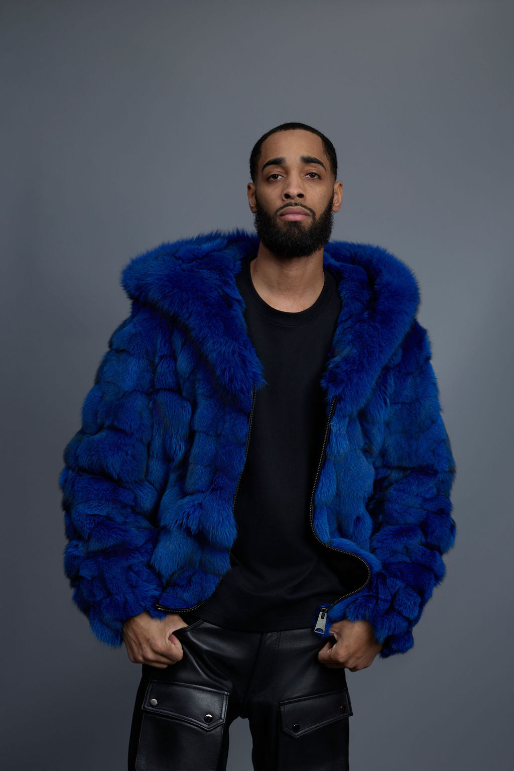 Men's Stealth Fox Bomber With Hood [Royal Blue] – LeatherKloset