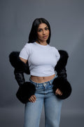 Women's Shorty Slim-Fit Long Sleeve Bolero With Fox [Black]