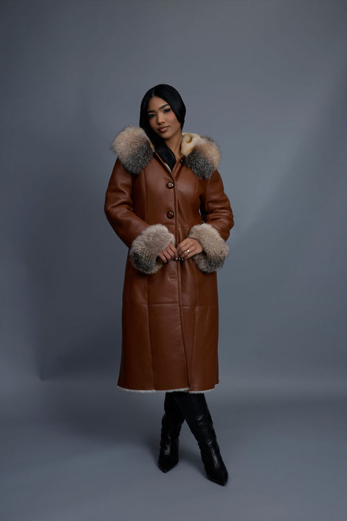 Women's Margo Shearling Sheepskin Jacket With Fox [Whiskey Napa]
