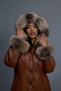 Women's Margo Shearling Sheepskin Jacket With Fox [Whiskey Napa]
