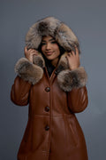 Women's Margo Shearling Sheepskin Jacket With Fox [Whiskey Napa]