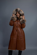 Women's Margo Shearling Sheepskin Jacket With Fox [Whiskey Napa]