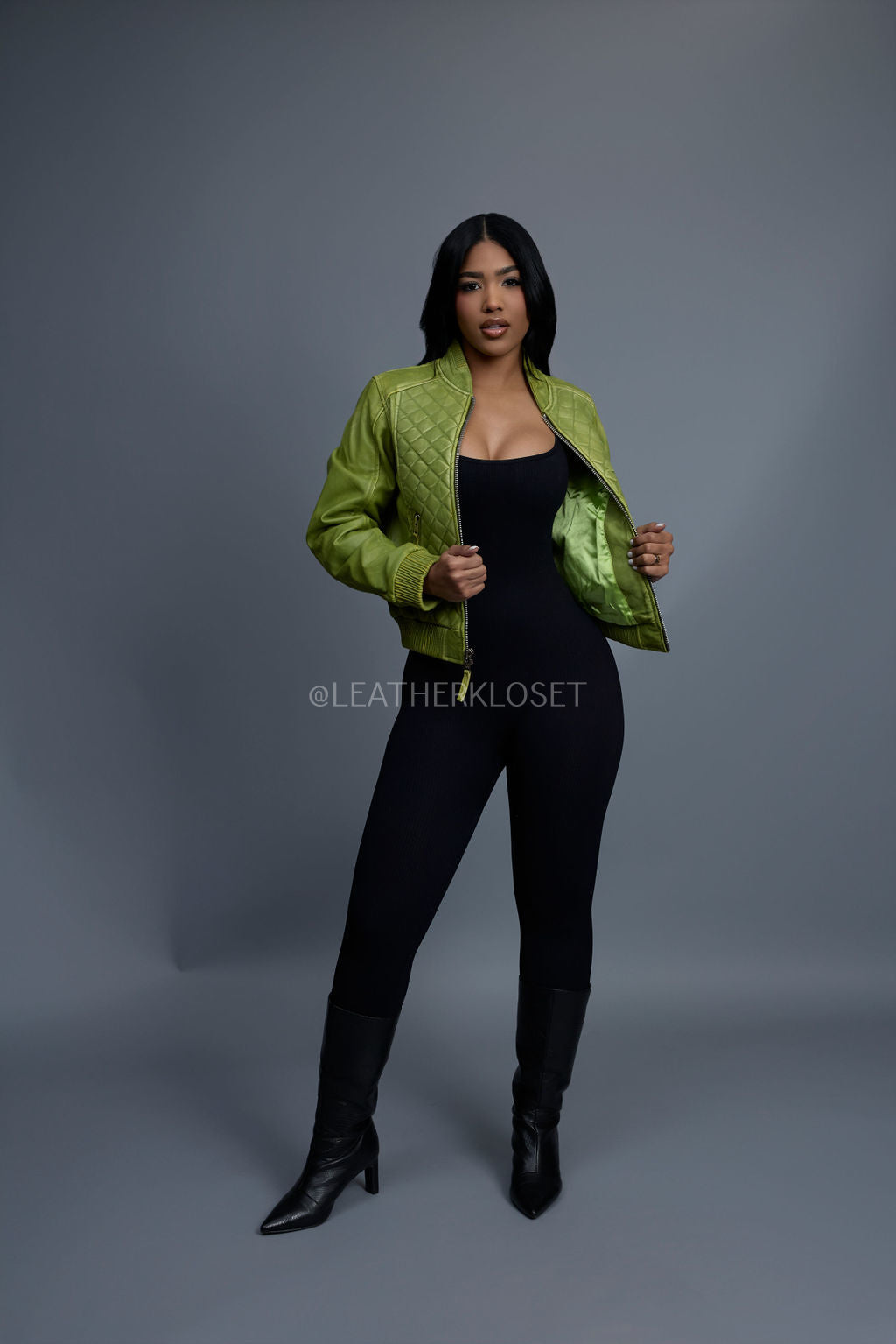 Women's Lucas Quilted Leather Jacket [Distressed Green]