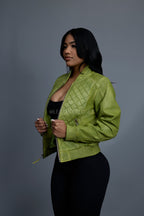 Women's Lucas Quilted Leather Jacket [Distressed Green]