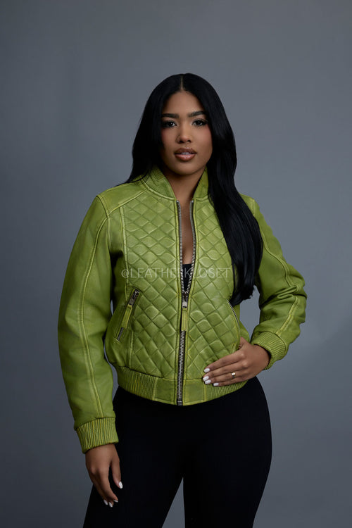 Women's Lucas Quilted Leather Jacket [Distressed Green]