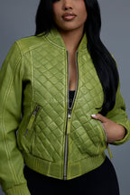 Women's Lucas Quilted Leather Jacket [Distressed Green]