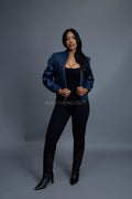 Women's Lucas Quilted Leather Jacket [Navy]