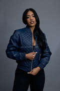Women's Lucas Quilted Leather Jacket [Navy]