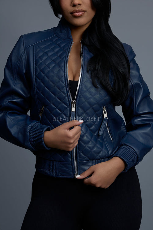 Women's Lucas Quilted Leather Jacket [Navy]