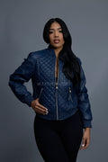 Women's Lucas Quilted Leather Jacket [Navy]