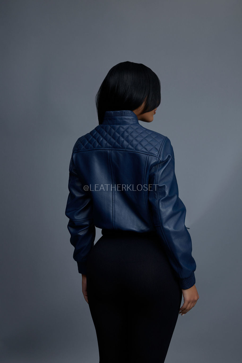 Women's Lucas Quilted Leather Jacket [Navy]