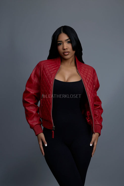 Women's Lucas Quilted Leather Jacket [Red]