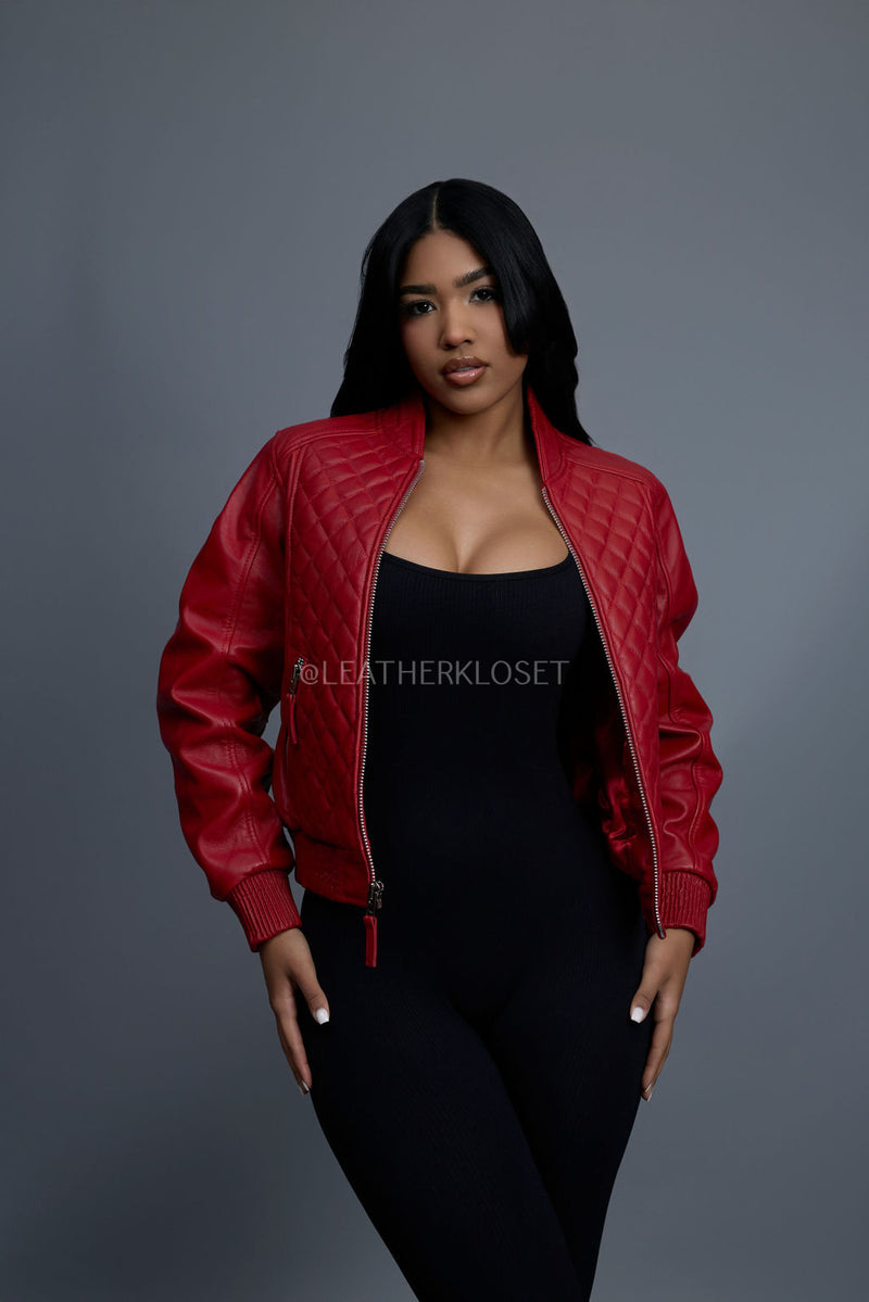 Women's Lucas Quilted Leather Jacket [Red]