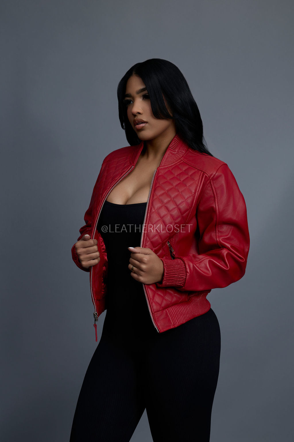 Women's Lucas Quilted Leather Jacket [Red]