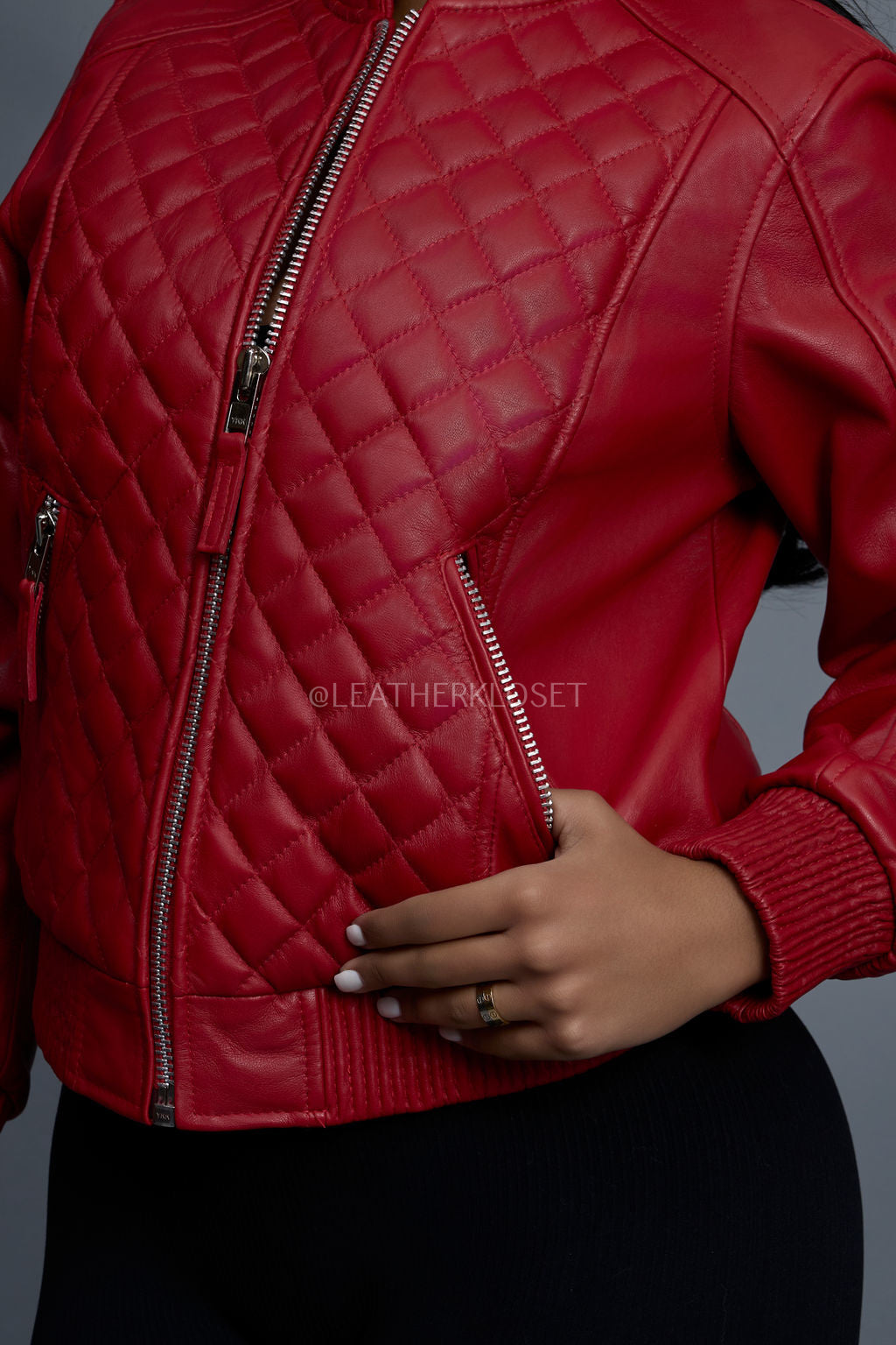 Women's Lucas Quilted Leather Jacket [Red]