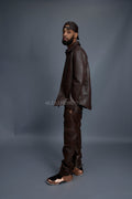 Men's Luka Leather Shirt And Stack Pants Set [Chocolate Brown]