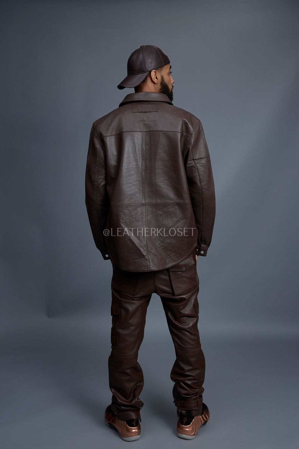 Men's Luka Leather Shirt And Stack Pants Set [Chocolate Brown]