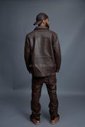 Men's Luka Leather Shirt And Stack Pants Set [Chocolate Brown]