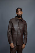 Men's Luka Leather Shirt And Stack Pants Set [Chocolate Brown]