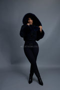 Women's Crop Persian Lamb Cleopatra Bomber With Hood [Navy/Navy]
