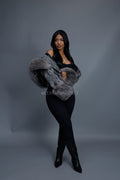Women's Crop Persian Lamb Cleopatra Bomber With Hood [Grey]