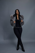 Women's Crop Persian Lamb Cleopatra Bomber With Hood [Grey]