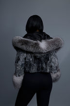 Women's Crop Persian Lamb Cleopatra Bomber With Hood [Grey]