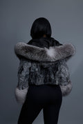 Women's Crop Persian Lamb Cleopatra Bomber With Hood [Grey]