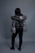 Women's Crop Persian Lamb Cleopatra Bomber With Hood [Grey]