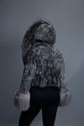 Women's Crop Persian Lamb Cleopatra Bomber With Hood [Grey]